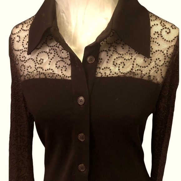 Vintage Brown feminine medium size shirt beaded open back button down with coll… - Picture 7 of 8